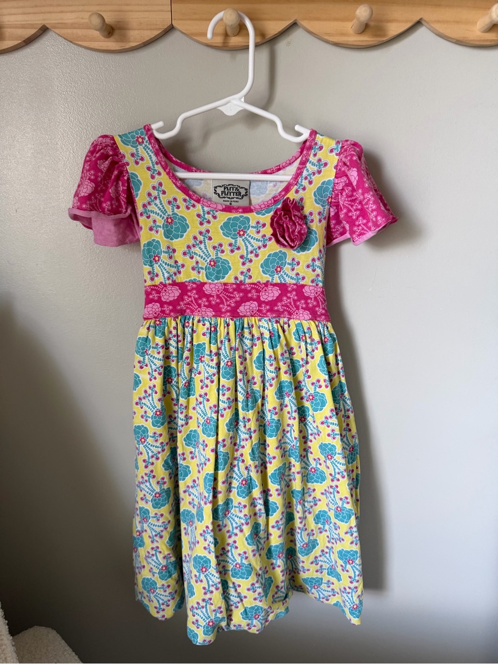 Flit & Flitter Girls 6 Pink Floral A-Line Dress Cotton Ruffle Sleeveless